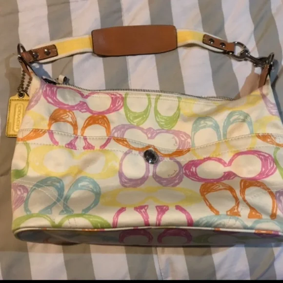 Coach | Bags | Coach Scribble White Multicolor Leather Trim